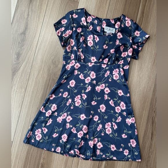 Vintage Dresses & Skirts - Vintage 1990s Navy & Pink Floral Mini Dress